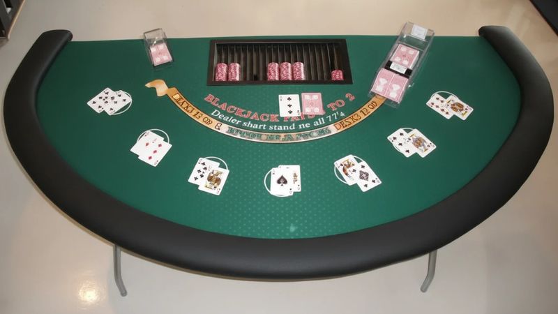 Blackjack table with cards and chips