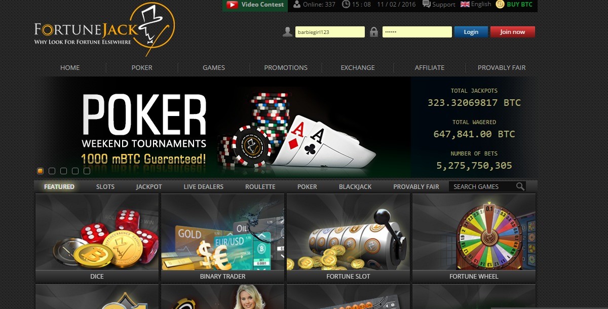 Fortunejack homepage